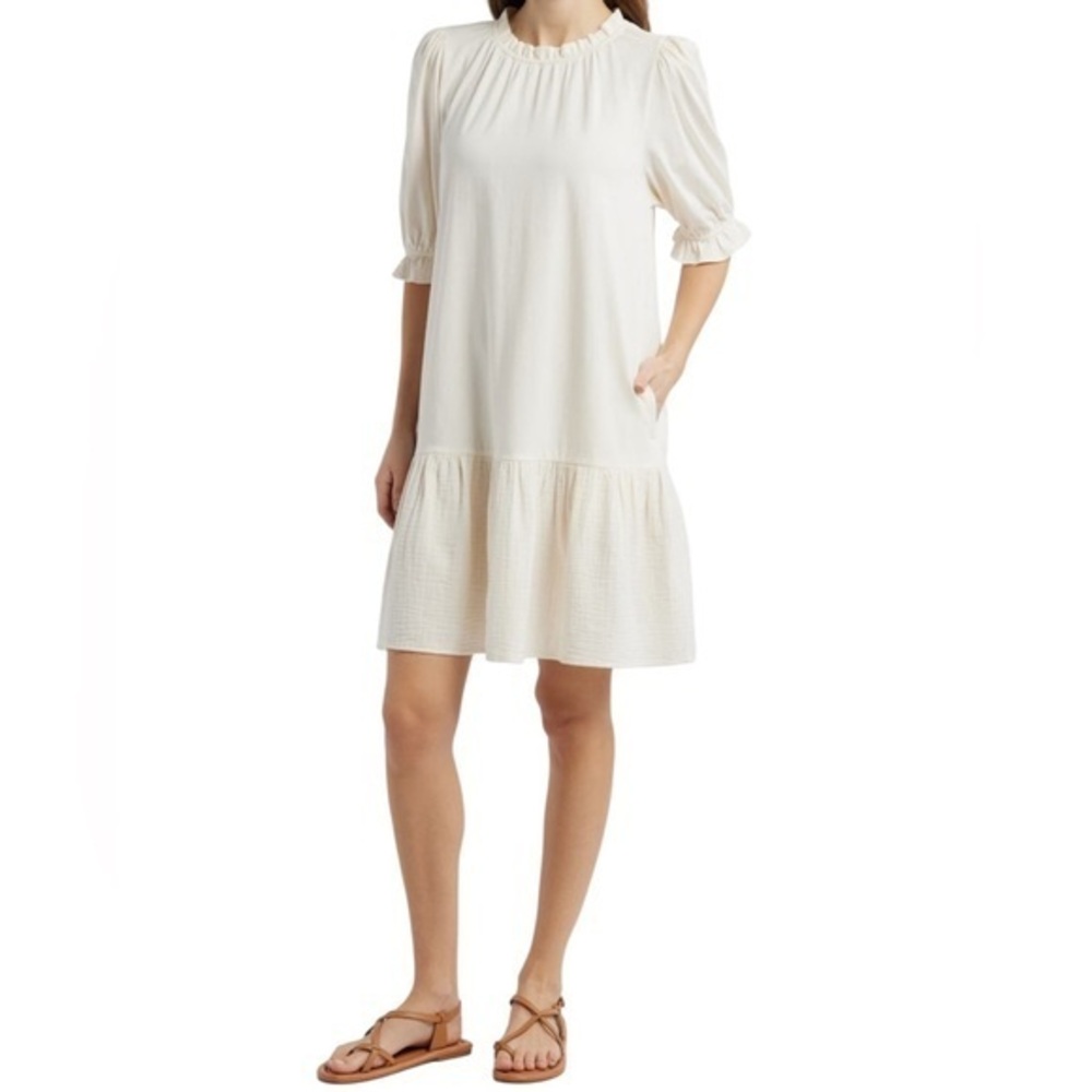 Mix Media Cream Ruffle Hem Dress